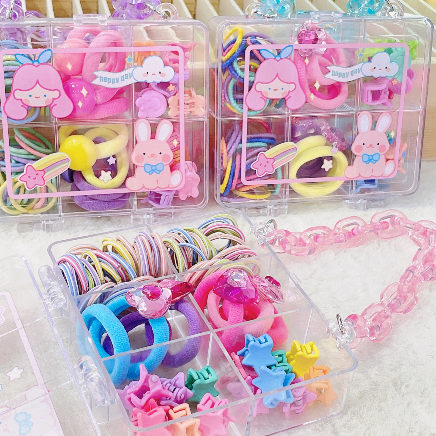 The seven-color six-compartment gift box features an exquisite design and a cute hairpin. It offers a variety of children's headwear combinations, which are simple and elegant. It is a must-have gift for princess festivals and can be used as a decorative item Specification image