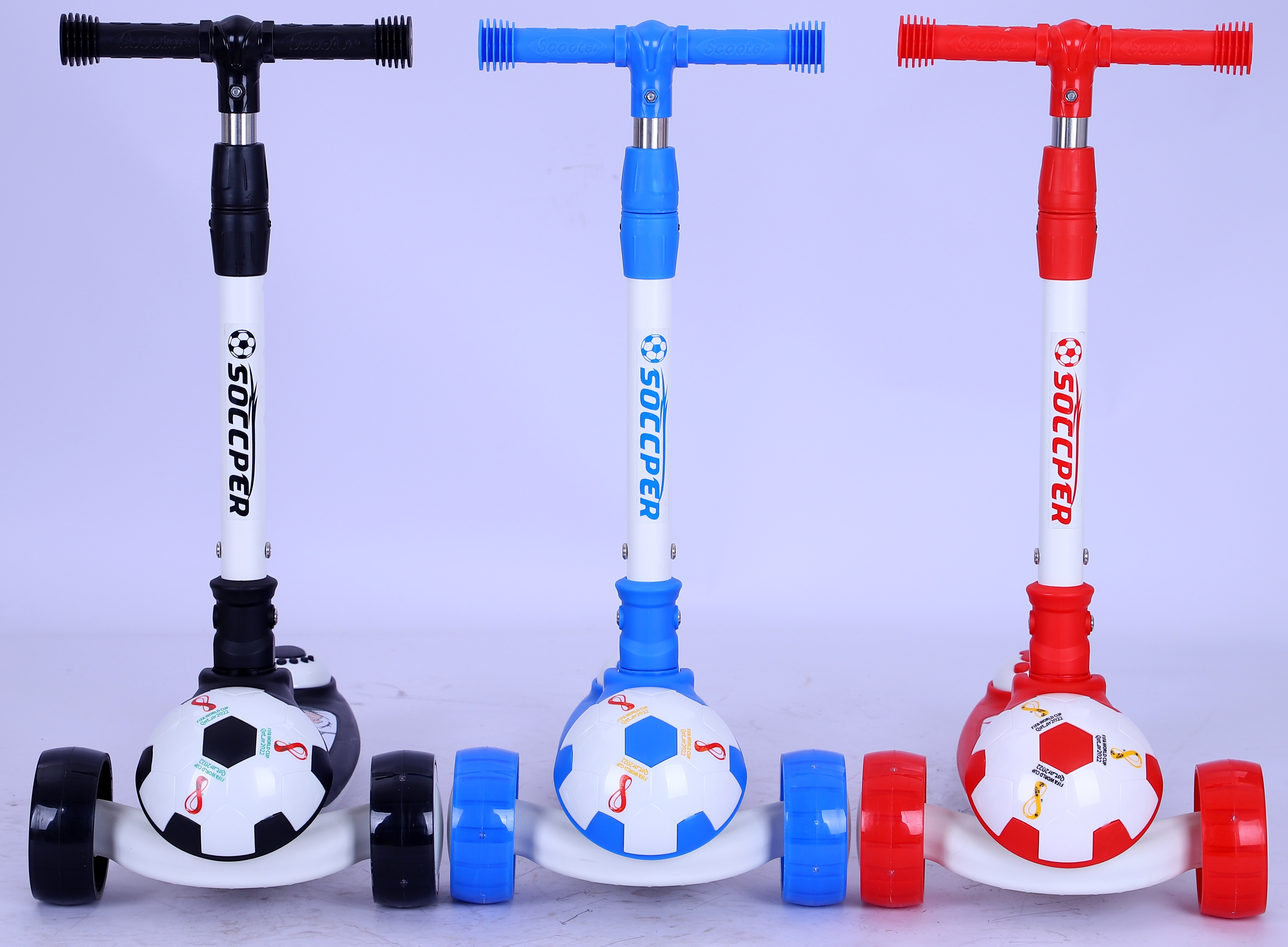 Football-shaped plastic PU lamp foldable scooter details Picture