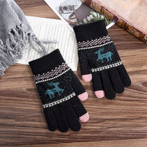 冬天加绒加厚学生保暖毛线手套女冬季可爱韩版时尚小鹿触屏手套