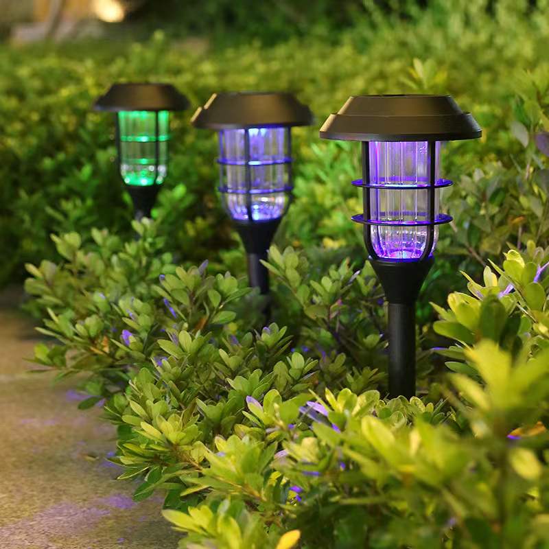 太阳能网罩插地草坪灯 室外防雨led塑料庭院照明圆形条纹地插灯 (834-20)