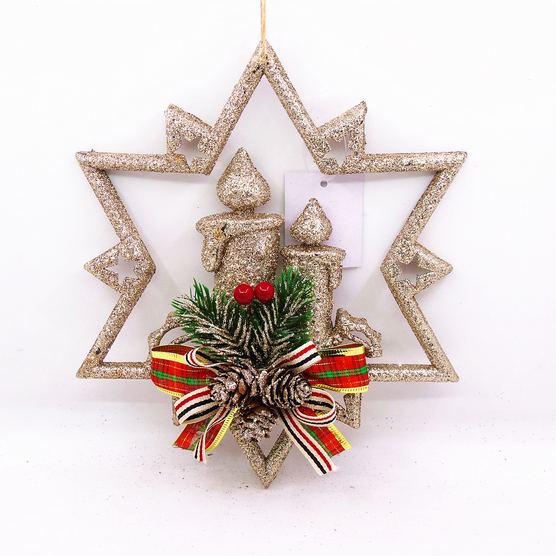 23CM Christmas powder-sprinkled plastic pendant decoration LI-ZD3227 hexagonal star
