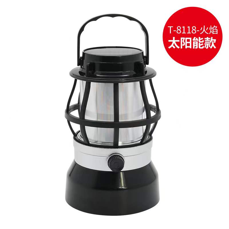 新款户外露营灯太阳能灯手提充电火焰帐篷灯挂灯超长续航马灯 （834-8118）