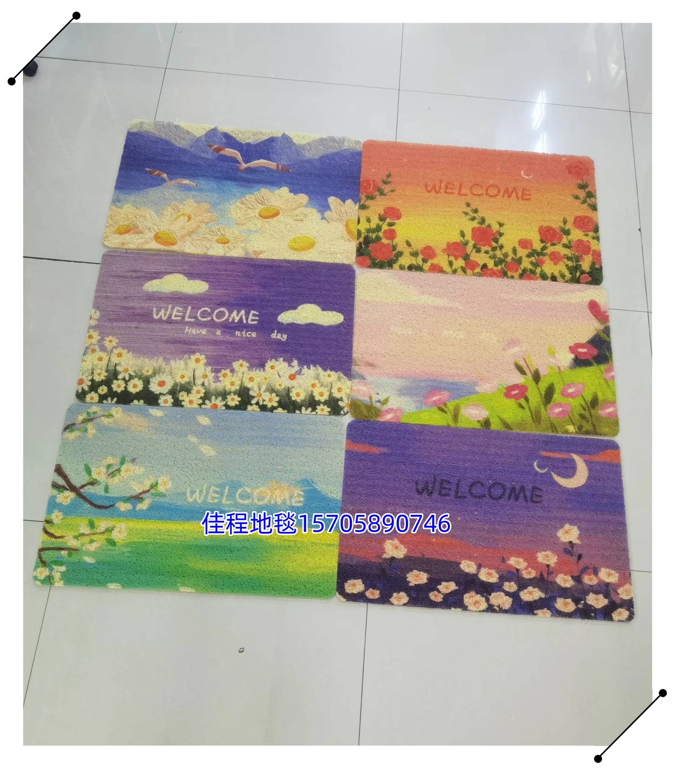 新款PVC3D喷印地垫脚垫防滑垫丝圈垫拉丝垫厨房垫浴室脚垫刮蹭垫图案款式多很漂亮无异味也可以来图定制38*58cm