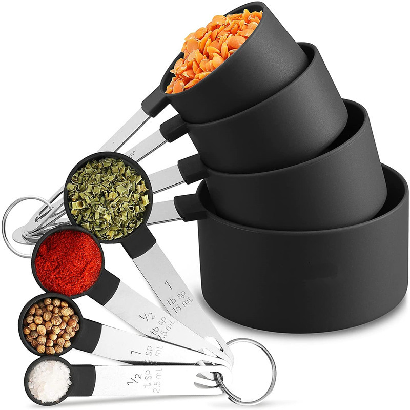 8-piece set of stainless steel handle measuring cups and spoons Specification image