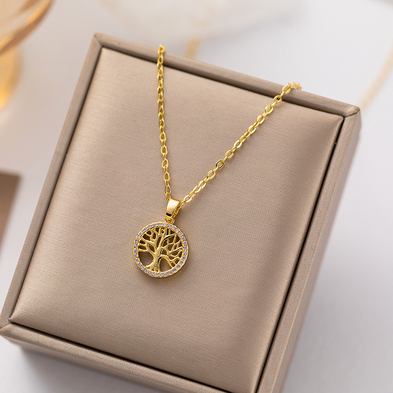 The color-preserving Life Tree fashion internet-famous design light luxury niche women's necklace is simple and elegant with a sense of high-end. The collarbone chain is a new 2022 model that does not fade. The pendant is dynamic and trendy details Picture