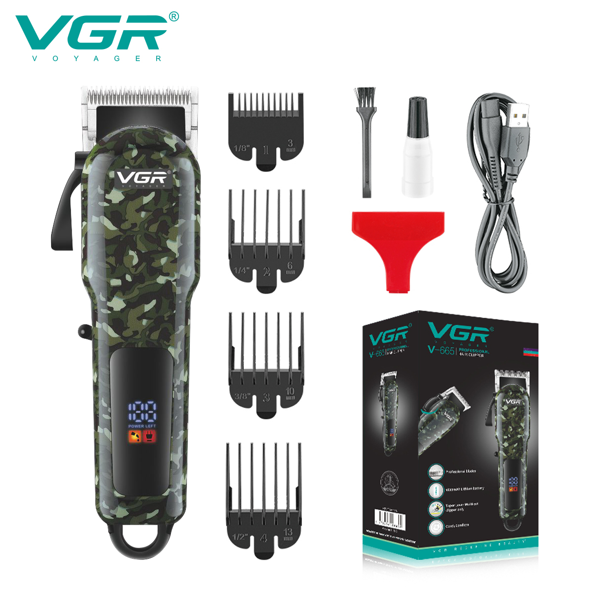 VGR665电动理发器发廊理发店液晶数显油头电推剪剃头专业电推子