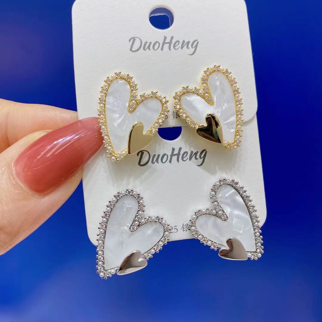 Pearl earrings, circular stars, full zirconium arc, Korean style, simple, fashionable, elegant and versatile style -008 excellent accessories Specification image