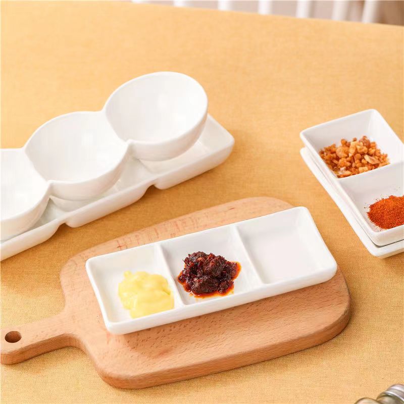 Three-bowl creative ceramic hot pot seasoning bowl, dipping sauce bowl, barbecue seasoning bowl, multi-purpose seasoning bowl, seasoning portioning bowl details Picture