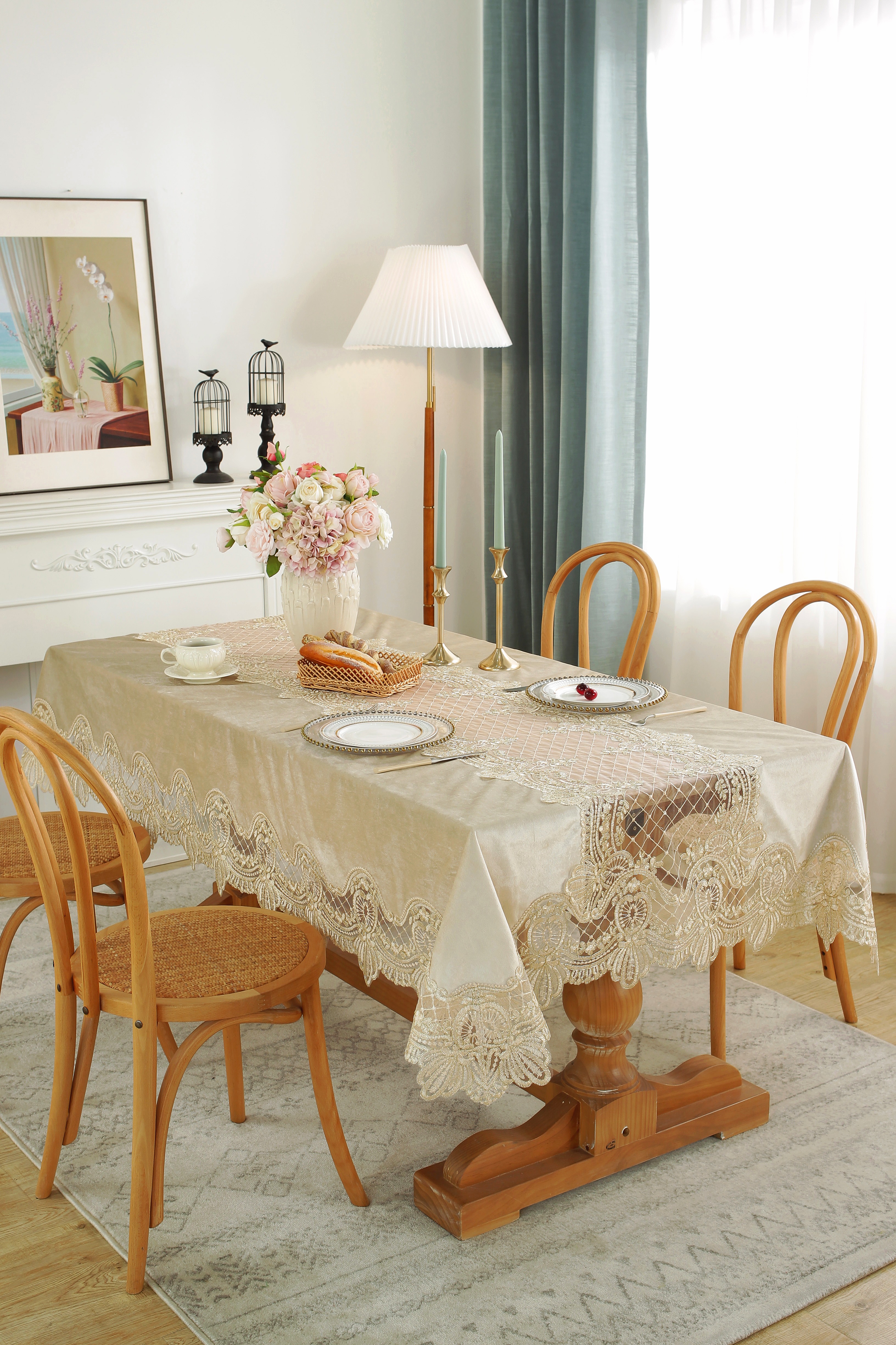 高端绒布花边台布6