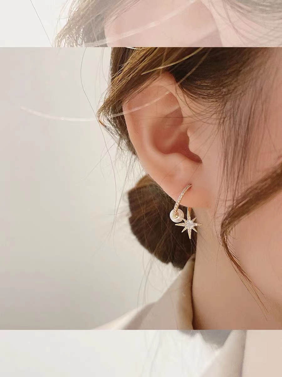 Pearl earrings, circular stars, full zirconium arc, Korean style, simple, fashionable, elegant and versatile style -005 Jialiang Accessories details Picture