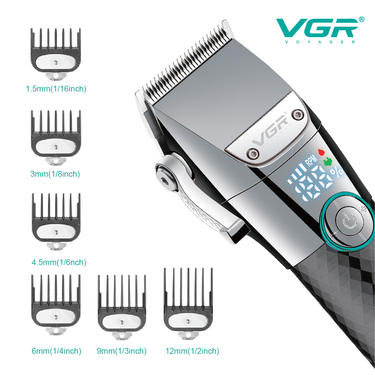 VGR Professional electric clipper, ultra-long battery life, LCD display base, charging, high-power shaving clipper 682 details Picture