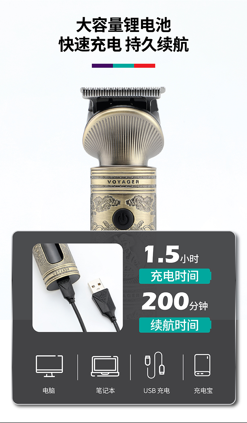 VGR962跨境新品剪发电推剪专业复古油头理发推剪专业电动理发器详情6