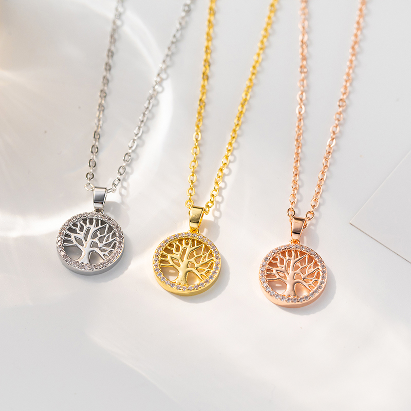 保色生命树时尚网红设计轻奢小众女款项链简约气质高级感锁骨链2022年新款不掉色吊坠灵动新潮