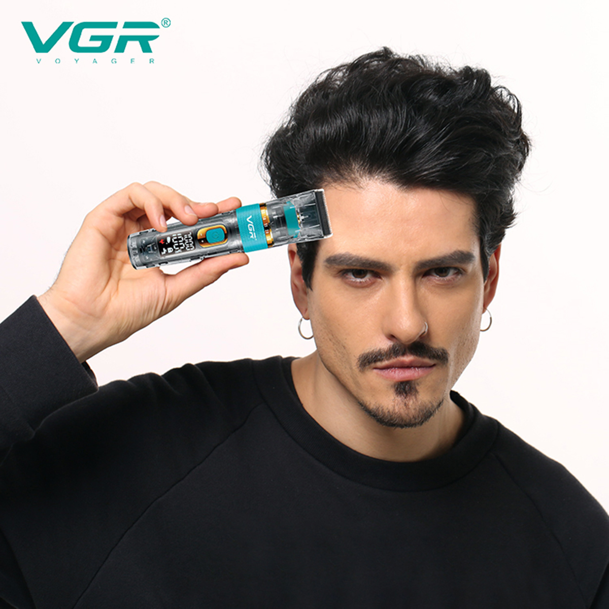 Wholesale VGR695 hair clipper electric hair clipper with LCD digital display transparent hair salon professional oil hair electric hair clipper details Picture