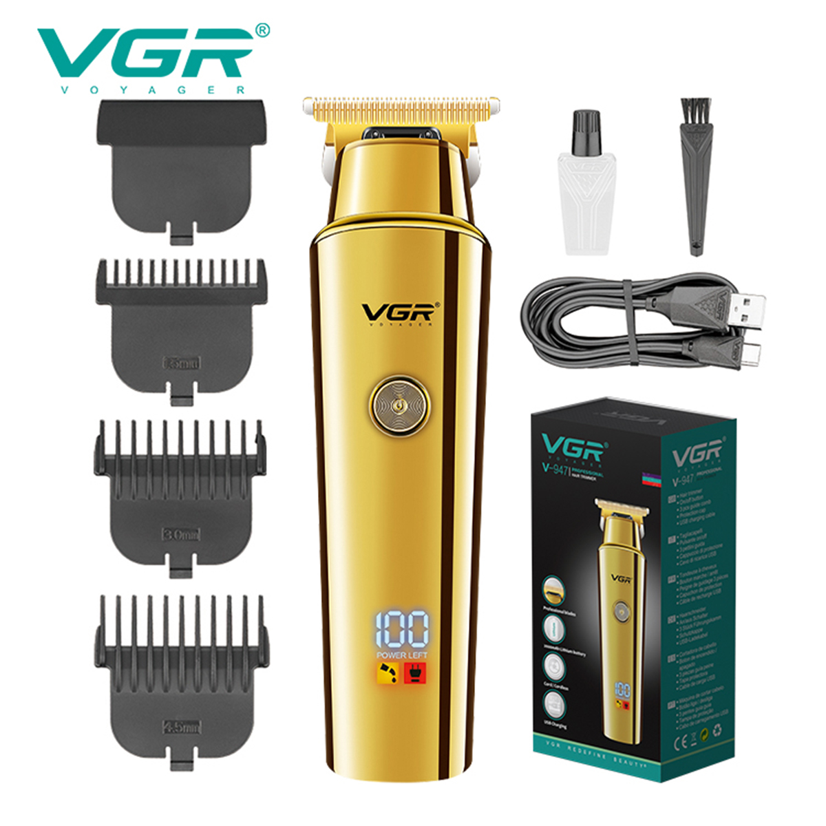 VGR947理发器电推剪批发家用电动头发修剪器液晶数显雕刻理发推剪
