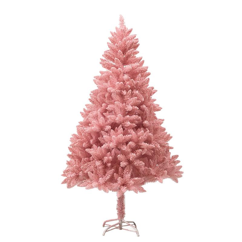 网红植绒粉色1.8M圣诞树 圣诞节橱窗布置樱花粉色圣诞树商场橱窗圣诞节装饰尖头平头加密圣诞节仿真装饰树图