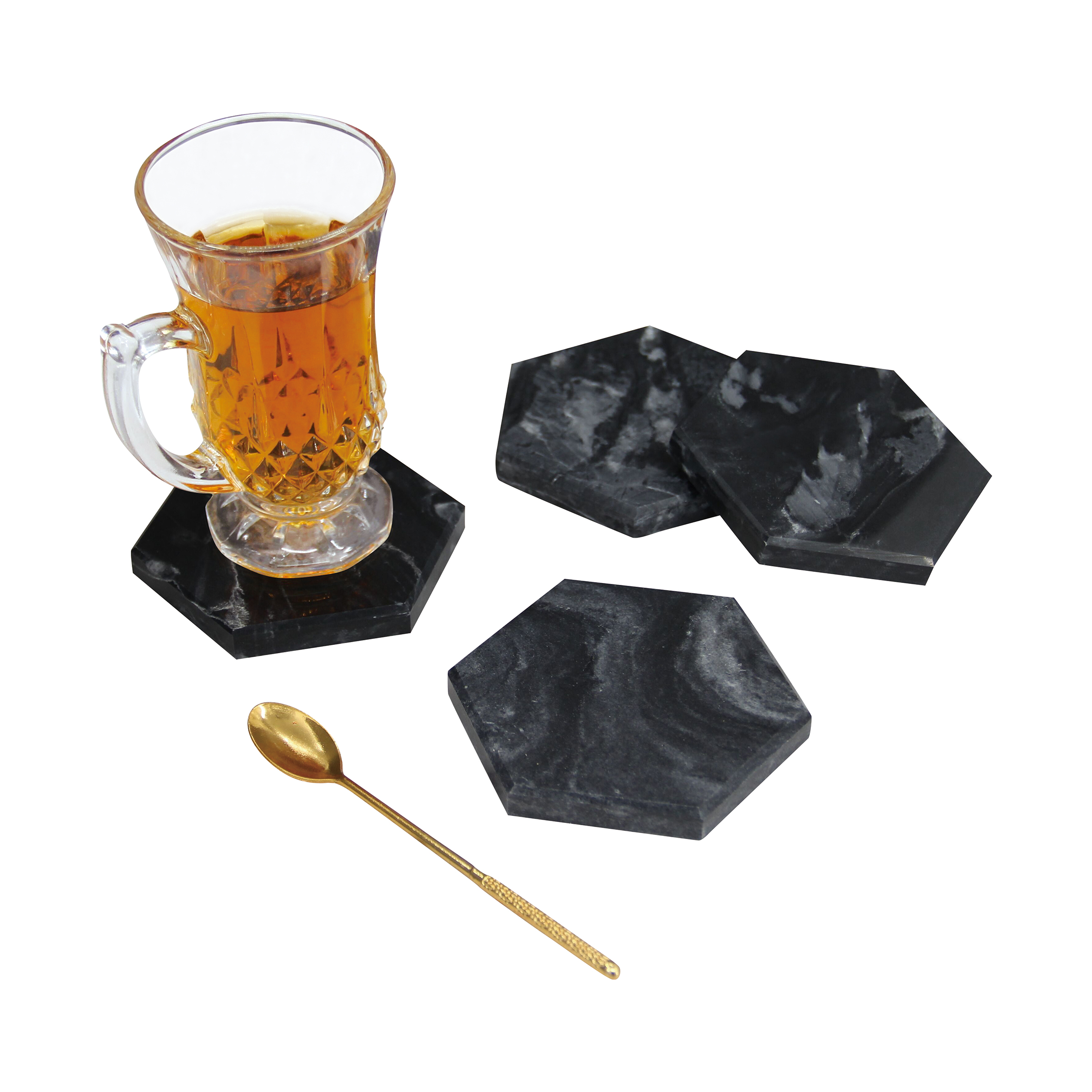 6pcs coasters, round, square, hexagonal marble coasters details Picture