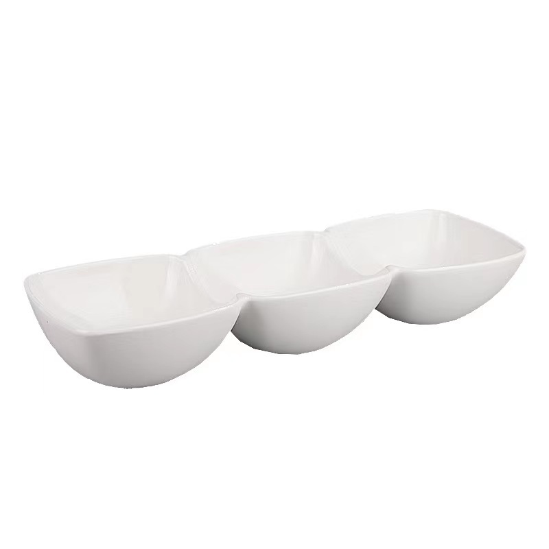 Three-bowl creative ceramic hot pot seasoning bowl, dipping sauce bowl, barbecue seasoning bowl, multi-purpose seasoning bowl, seasoning portioning bowl Item Picture