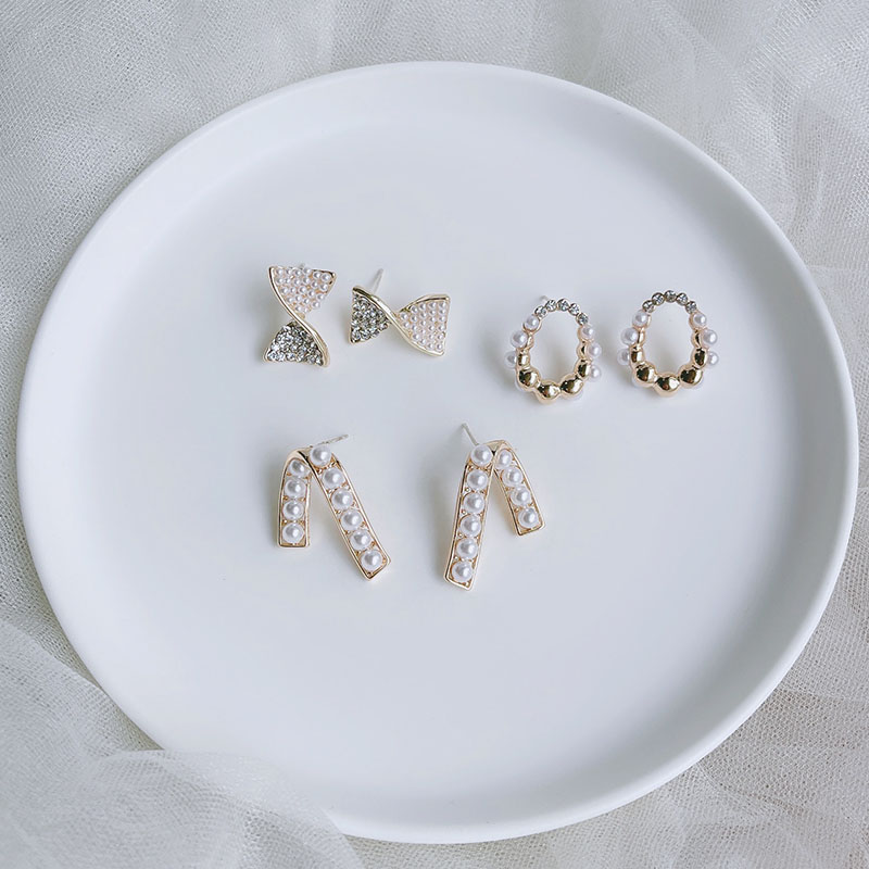 耳环设计ins风银针锆石耳钉珍珠小香风蝴蝶结线条简约精致通勤女迪菲尔-420-2图