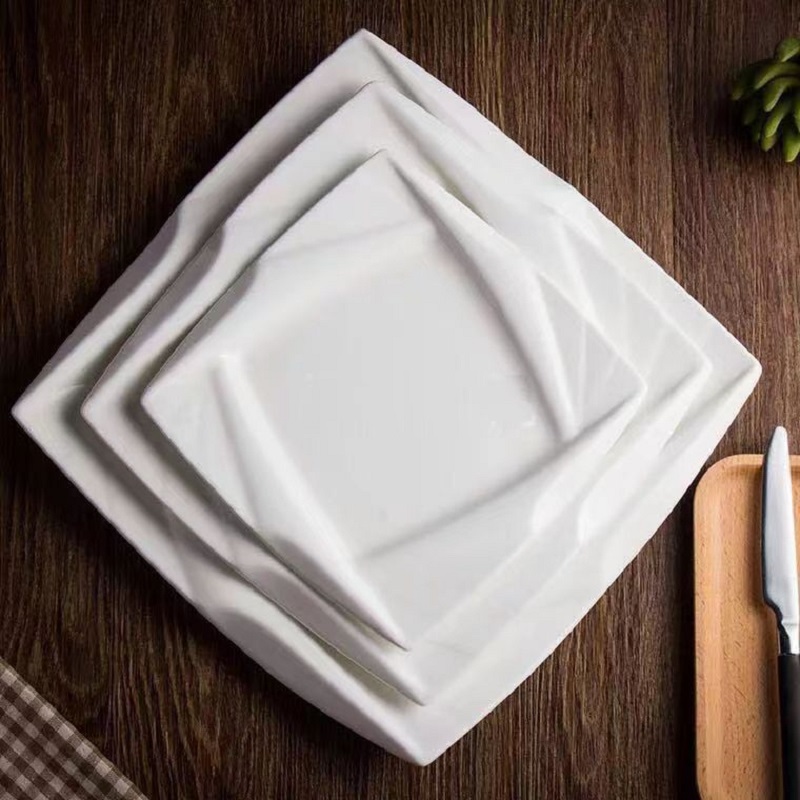ins餐具简约纯白陶瓷盘子意面盘西餐厅早餐盘碟酒店瓷正方真情盘