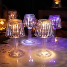 透明亚克力仿真玻璃 LED玫瑰水晶小夜灯 浪漫氛围蜡烛灯竖条纹台灯