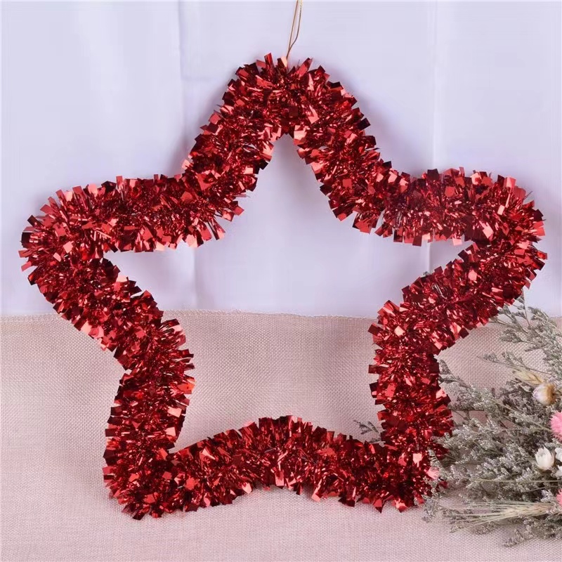 Factory direct sales of Christmas five-pointed star pendants, decorative ribbons, five-pointed star wreaths, woolen strips, wreaths and pendants wholesale Specification image