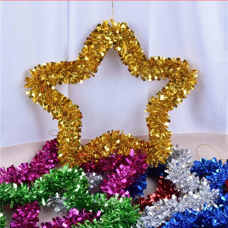 Factory direct sales of Christmas five-pointed star pendants, decorative ribbons, five-pointed star wreaths, woolen strips, wreaths and pendants wholesale details Picture