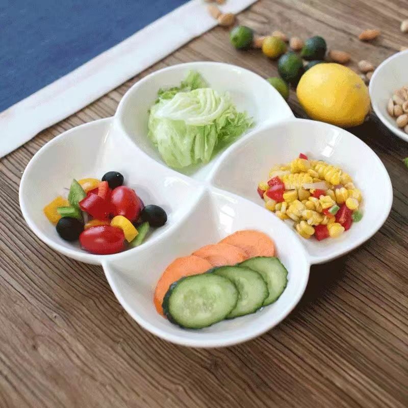 Plum blossom four-compartment plate, ceramic multi-compartment plate, hotel tableware, Chinese ceramic plate