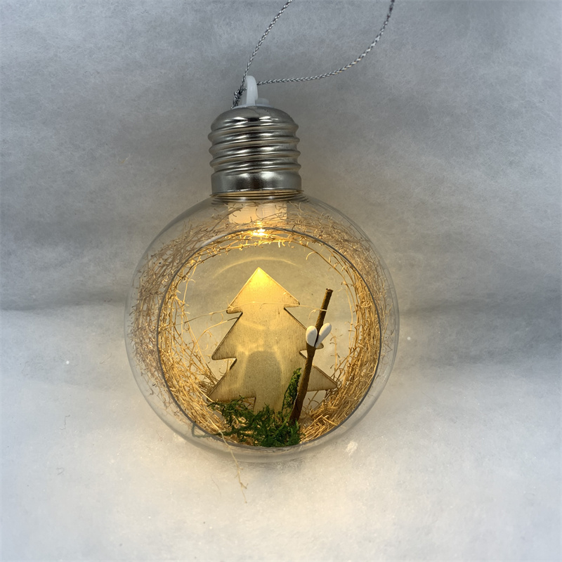 Xiangzhou Christmas 8cm 1pcs Christmas Open Decorative Ball Simulation Interior Scene Christmas Window Decorative Ball High Transparency pet Christmas Ball with light