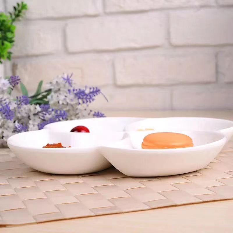 Plum blossom four-compartment plate, ceramic multi-compartment plate, hotel tableware, Chinese ceramic plate details Picture