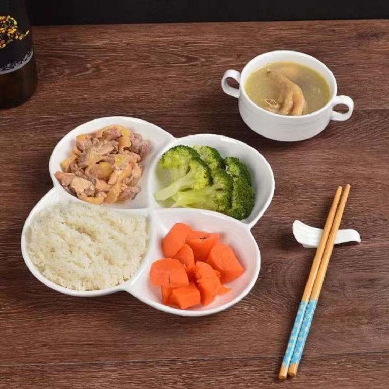 Plum blossom four-compartment plate, ceramic multi-compartment plate, hotel tableware, Chinese ceramic plate Specification image