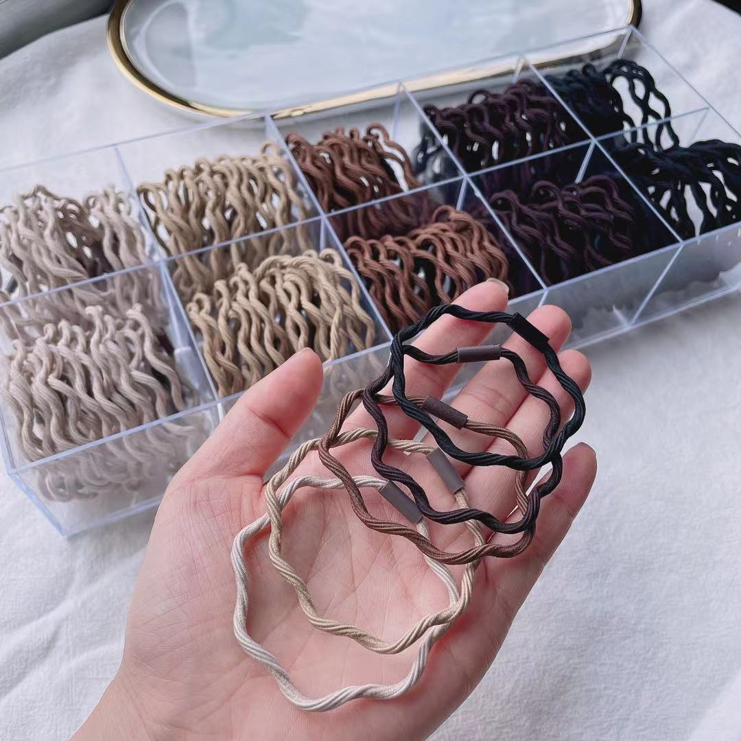 Dingdian No.1 Store's new fashionable, simple and high-quality milk tea color scheme woven basic rubber band A00003 Specification image