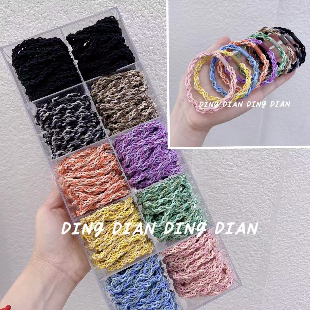 Dingdian No.1 Store Korean Style, simple and fashionable, plain plate, basic rubber band, two-color woven ponytail hair tie, hair accessory A00002