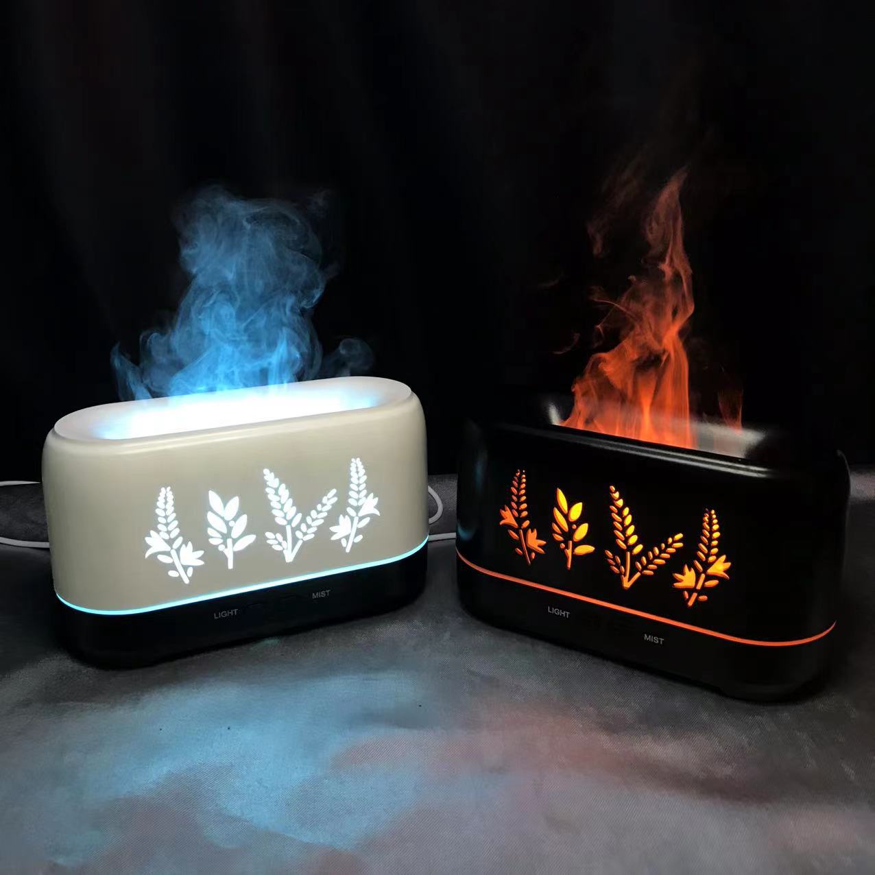 Nueva simulación llama hogar oficina silenciador de aroma lámpara de atmósfera cantidad de niebla llama aromaterapia humidificador