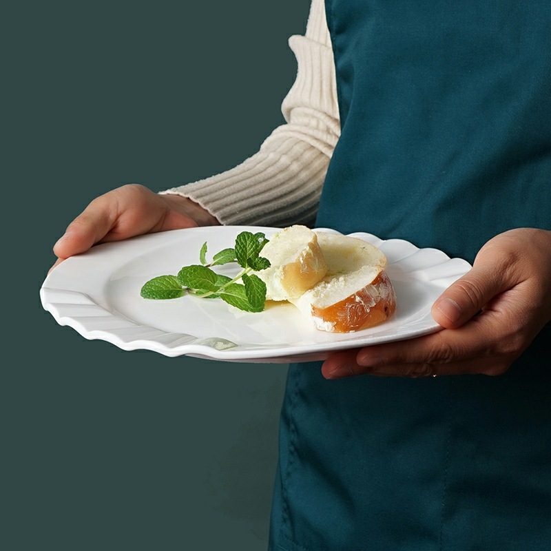 Hotel pure white tableware 8-12 inch round piano fruit platters and fruit salad platters Specification image