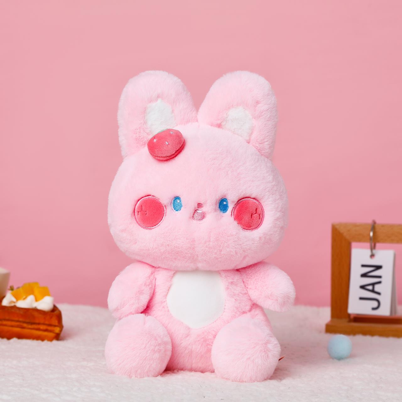 Cute strawberry pink rabbit plush pillow decoration, cute shape, skin-friendly, delicate texture, smooth touch Application Scenario