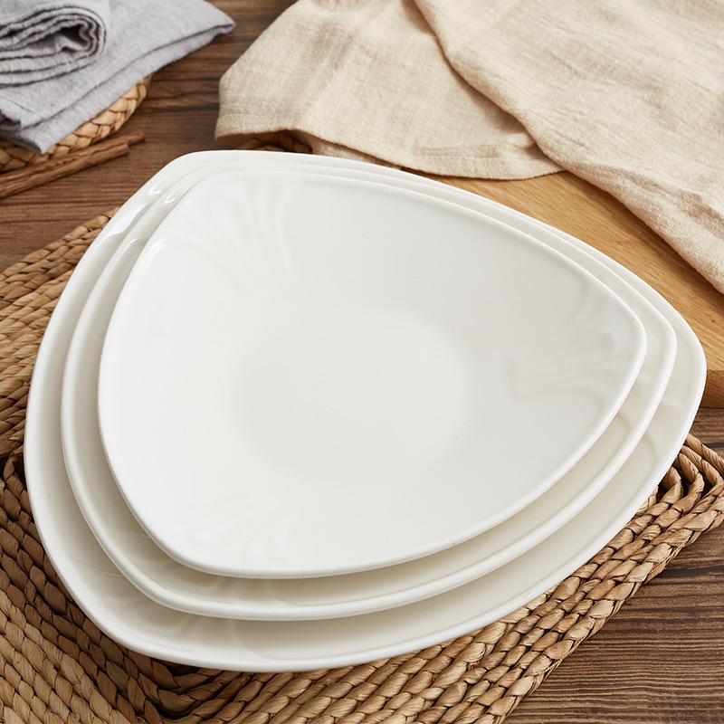 Triangular Magnolia deep Plate hotel pure white tableware 8, 9, 10-inch vegetable and fruit plates manufacturer wholesale ceramic tableware