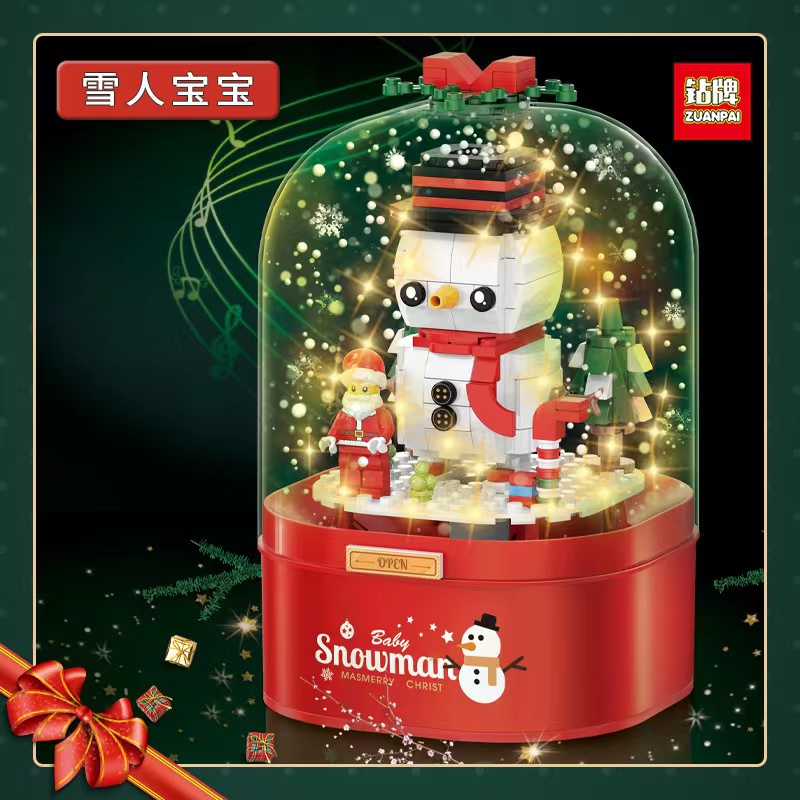 钻牌积木圣诞节雪人屋音乐盒兼容樂高儿童益智拼搭小颗粒玩具礼品