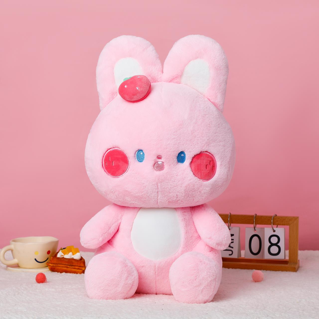 Cute strawberry pink rabbit plush pillow decoration, cute shape, skin-friendly, delicate texture, smooth touch Specification image