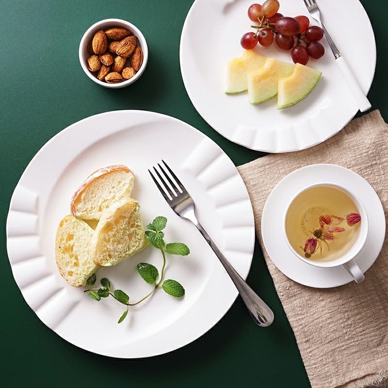 Hotel pure white tableware 8-12 inch round piano fruit platters and fruit salad platters