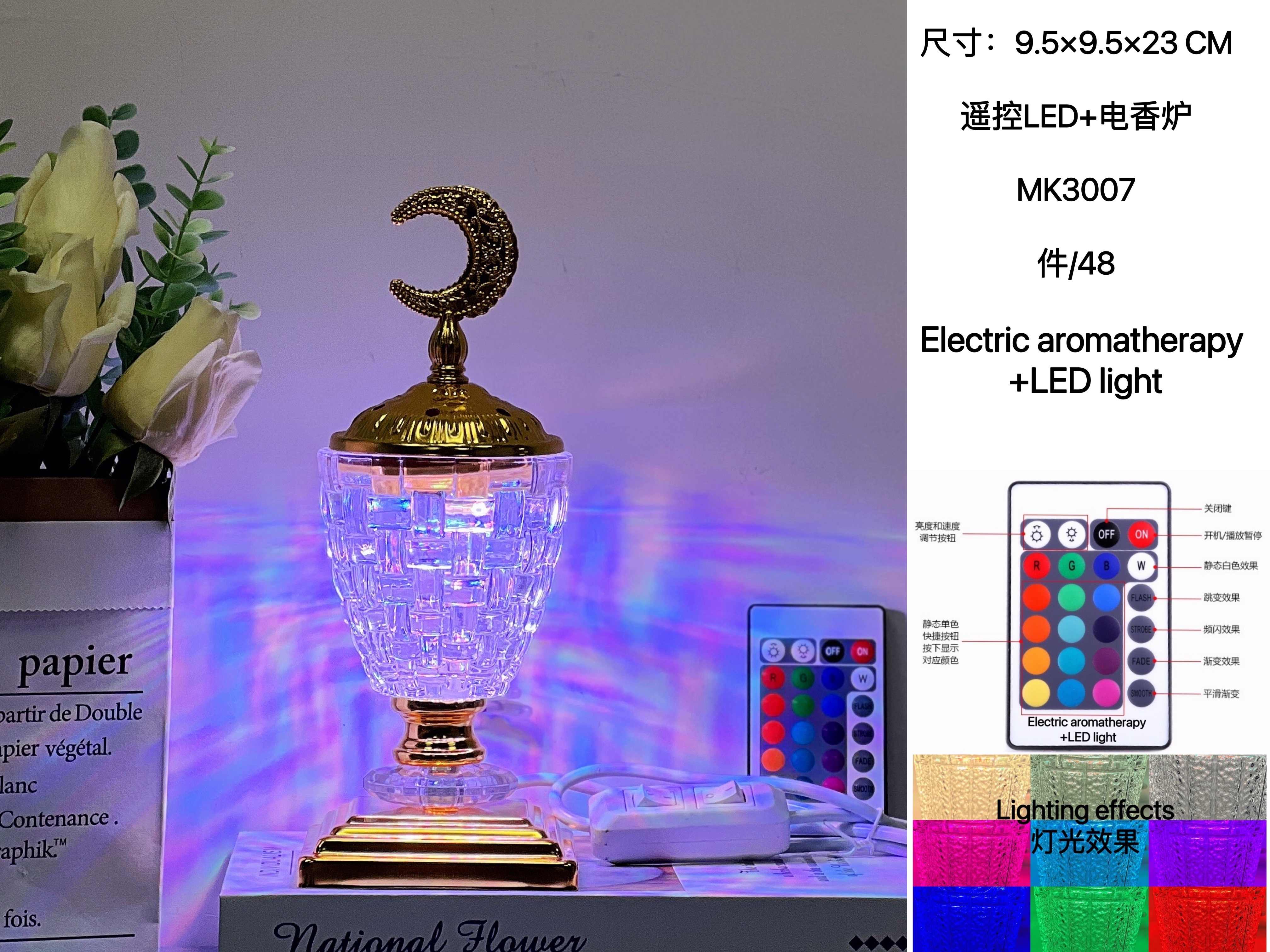 New crystal alloy incense burner, Muslim Ramadan LED seven-color electric burner, gift and handicraft, multiple models MK3004 Application Scenario