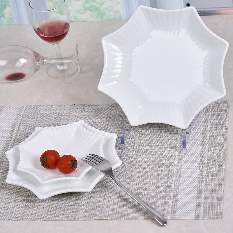 Creative ceramic octagonal starfish plate, Nordic steak plate, hotel tableware, restaurant dish plate, cold dish plate, pure white pastry plate details Picture
