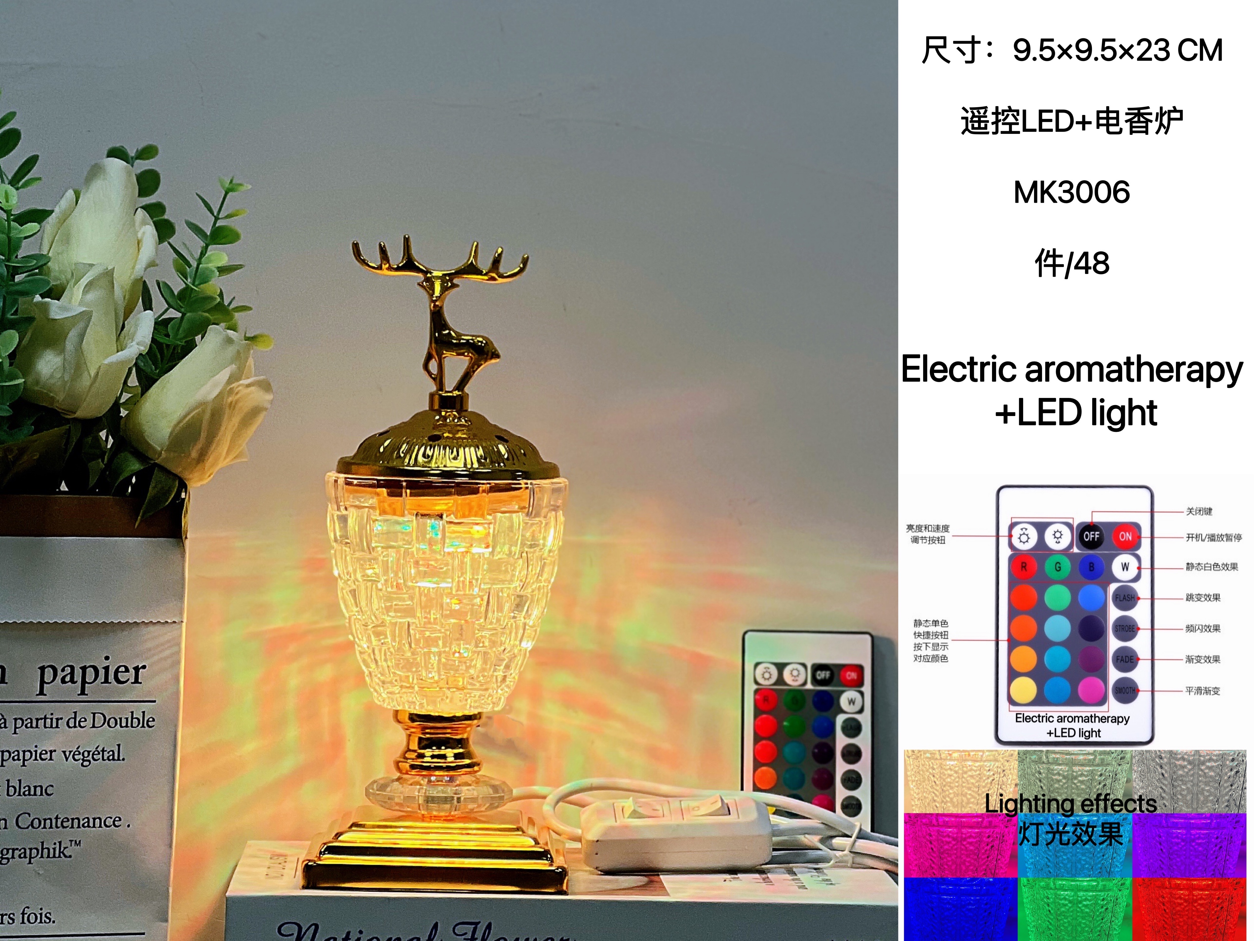 New crystal alloy incense burner, Muslim Ramadan LED seven-color electric burner, gift and handicraft, multiple models MK3004 Specification image