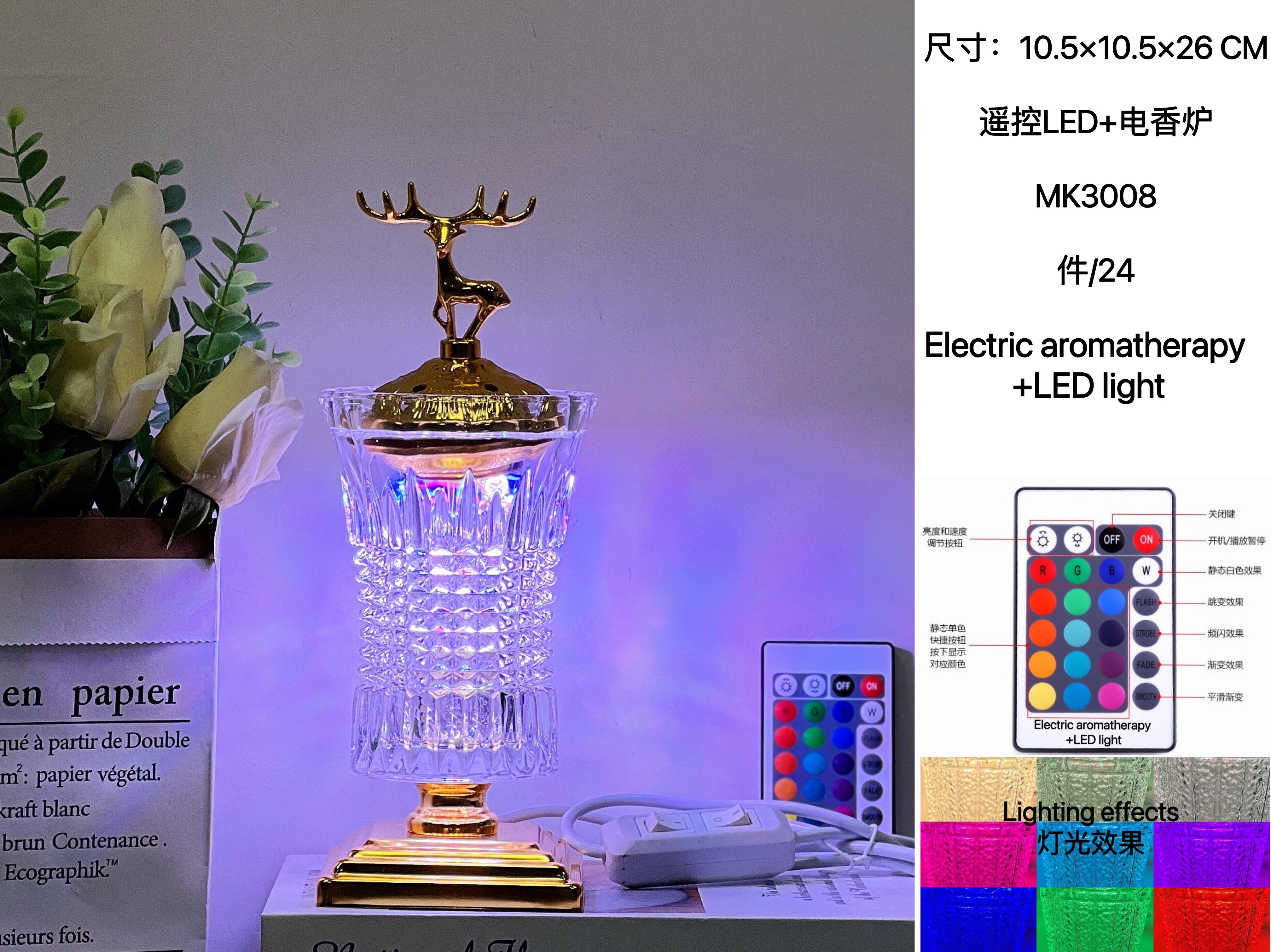 New crystal alloy incense burner, Muslim Ramadan LED seven-color electric burner, gift and handicraft, multiple models MK3004 Item Picture
