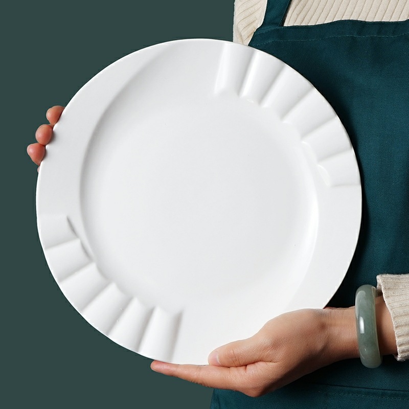 Hotel pure white tableware 8-12 inch round piano fruit platters and fruit salad platters details Picture