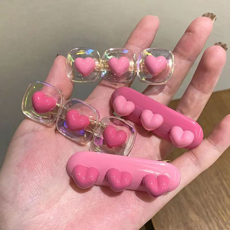 粉色爱心发夹套装淇淇家饰品厂家直销彩色韩版高弹力成人头绳女约百搭扎头发橡皮筋发绳发圈头绳发饰