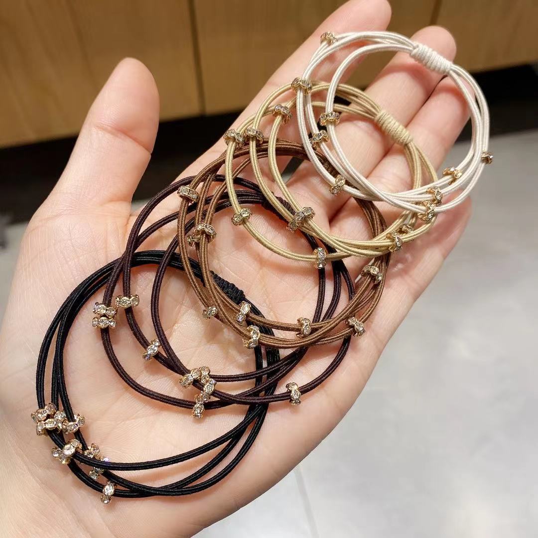 Dingdian No.1 Store Hand-woven water diamond milk tea color versatile hair tie and leather band hair accessory F00017