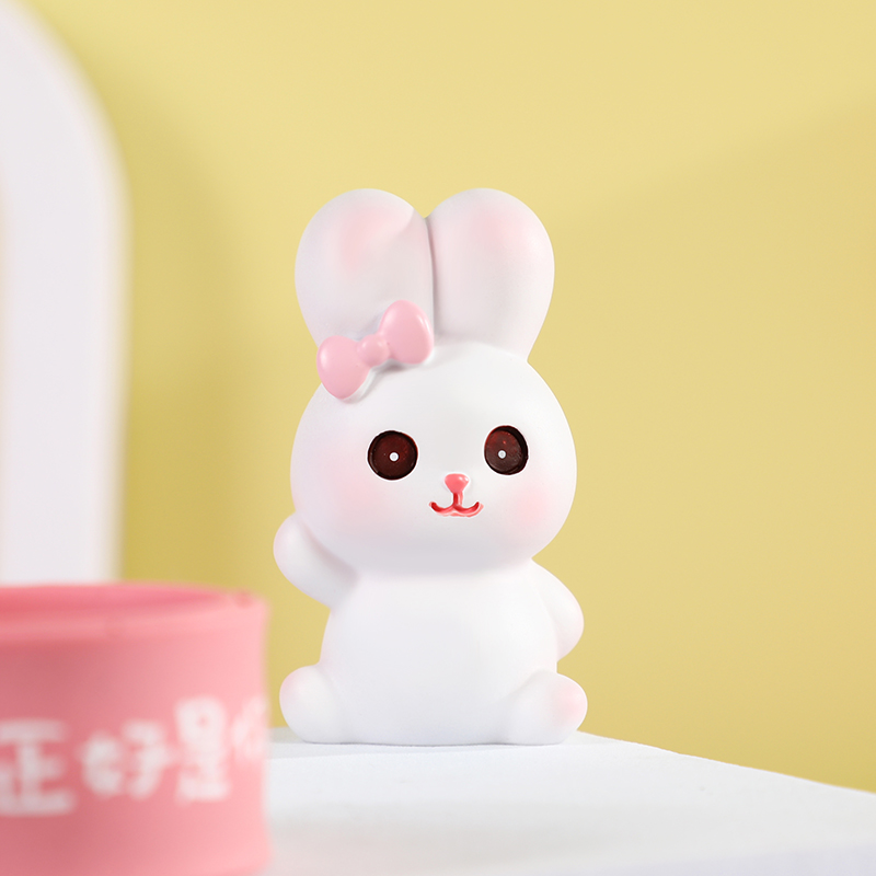New super cute little white rabbit decorative items for the Year of the Rabbit, resin car, car office, bedroom, coffee table, three-dimensional display decoration Specification image