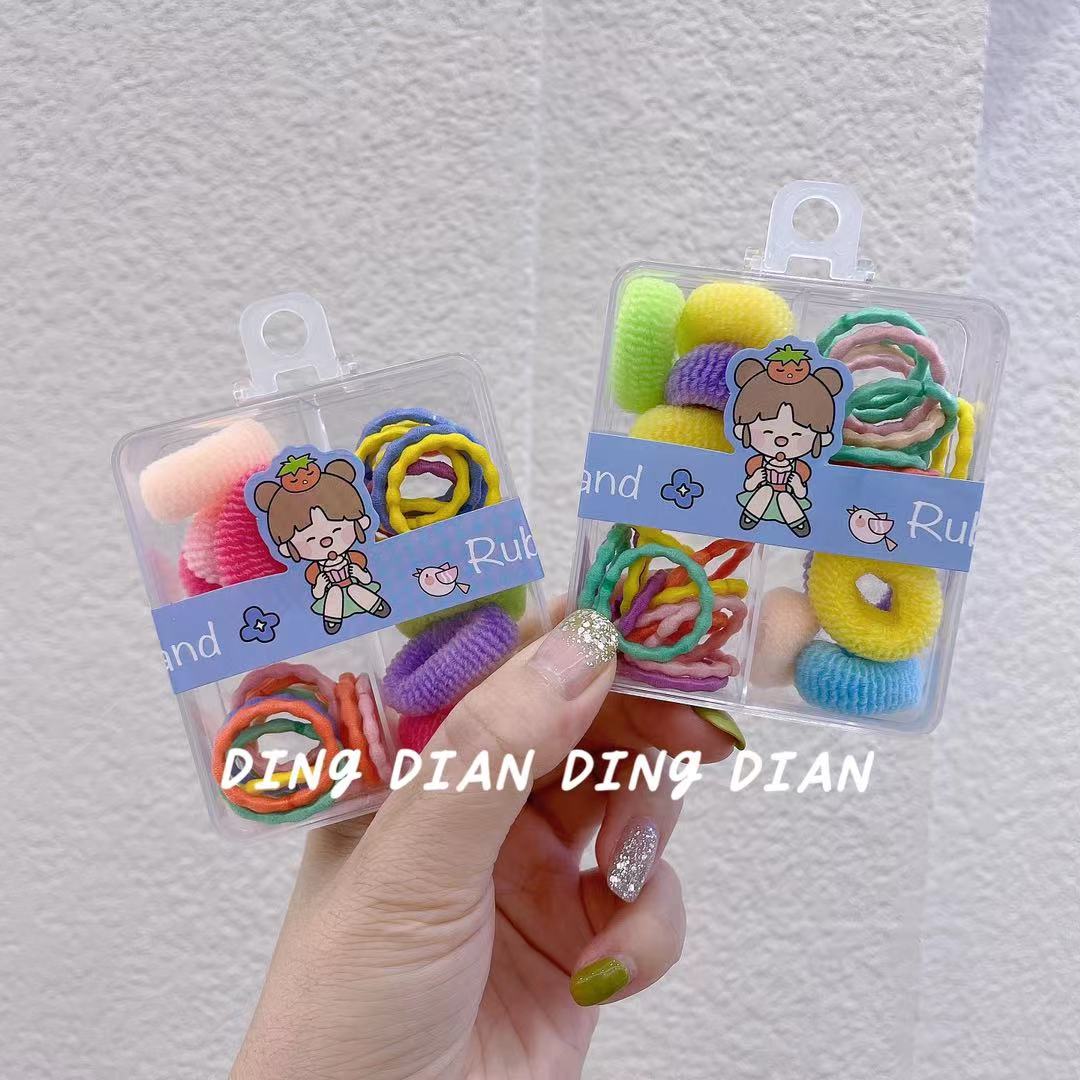 Dingdian No.1 Store Children's candy-colored acrylic box mini towel ring set Hair ring and hair accessory A20961