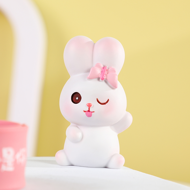 New super cute little white rabbit decorative items for the Year of the Rabbit, resin car, car office, bedroom, coffee table, three-dimensional display decoration Application Scenario